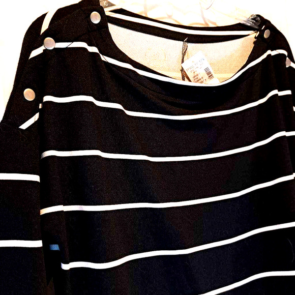 Maurice's Women's Shift Dress Black Stripe Stretch Jewel Neck Long Sleeve M New - Picture 2 of 7